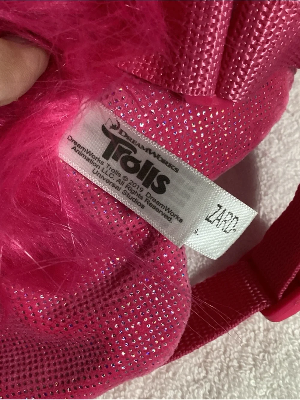 Dreamworks Trolls Poppy Pink Plush Zippered Backpack Bag EUC